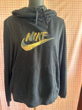 Nike Black Hoodie with Gold and Silver Logo